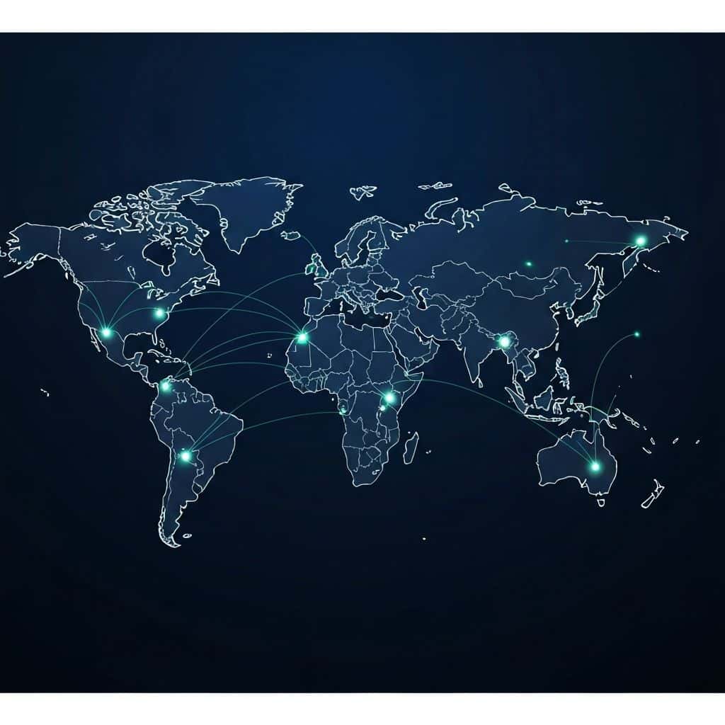 Global city infrastructure viewed from above, representing Starmass strategic growth and international operations