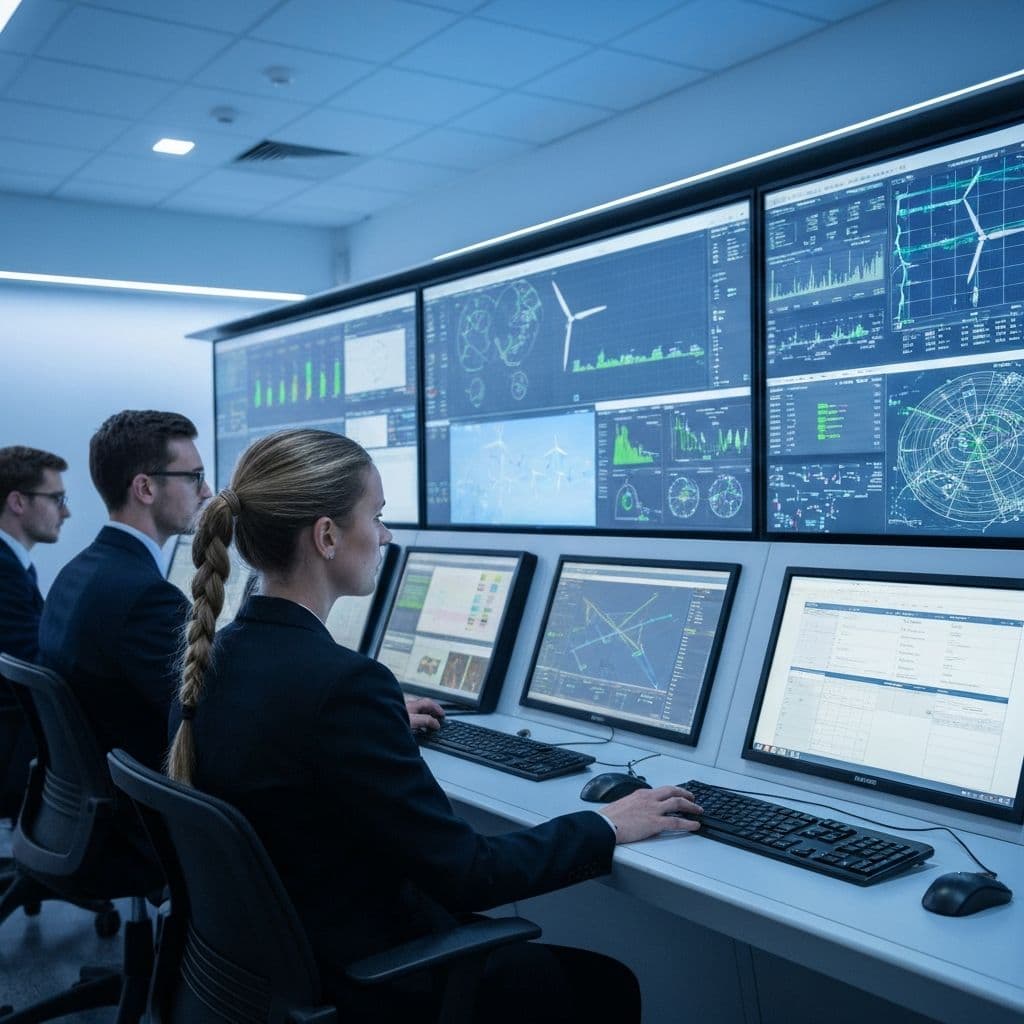 Infrastructure operations team reviewing live monitoring dashboards in a control room
