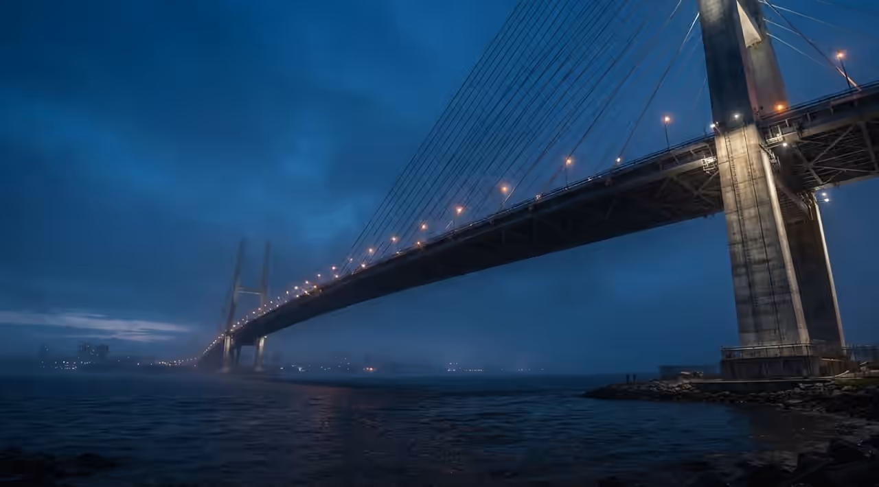 Cable-stayed bridge at blue hour